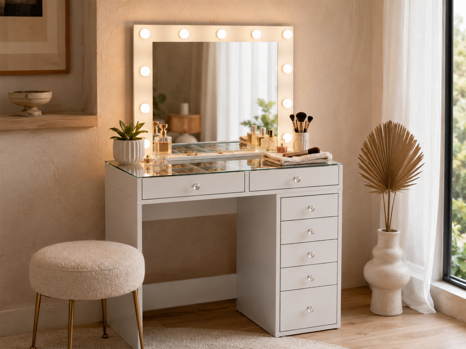 Coiffeuse JESSIE DELUXE 7 tiroirs blanc