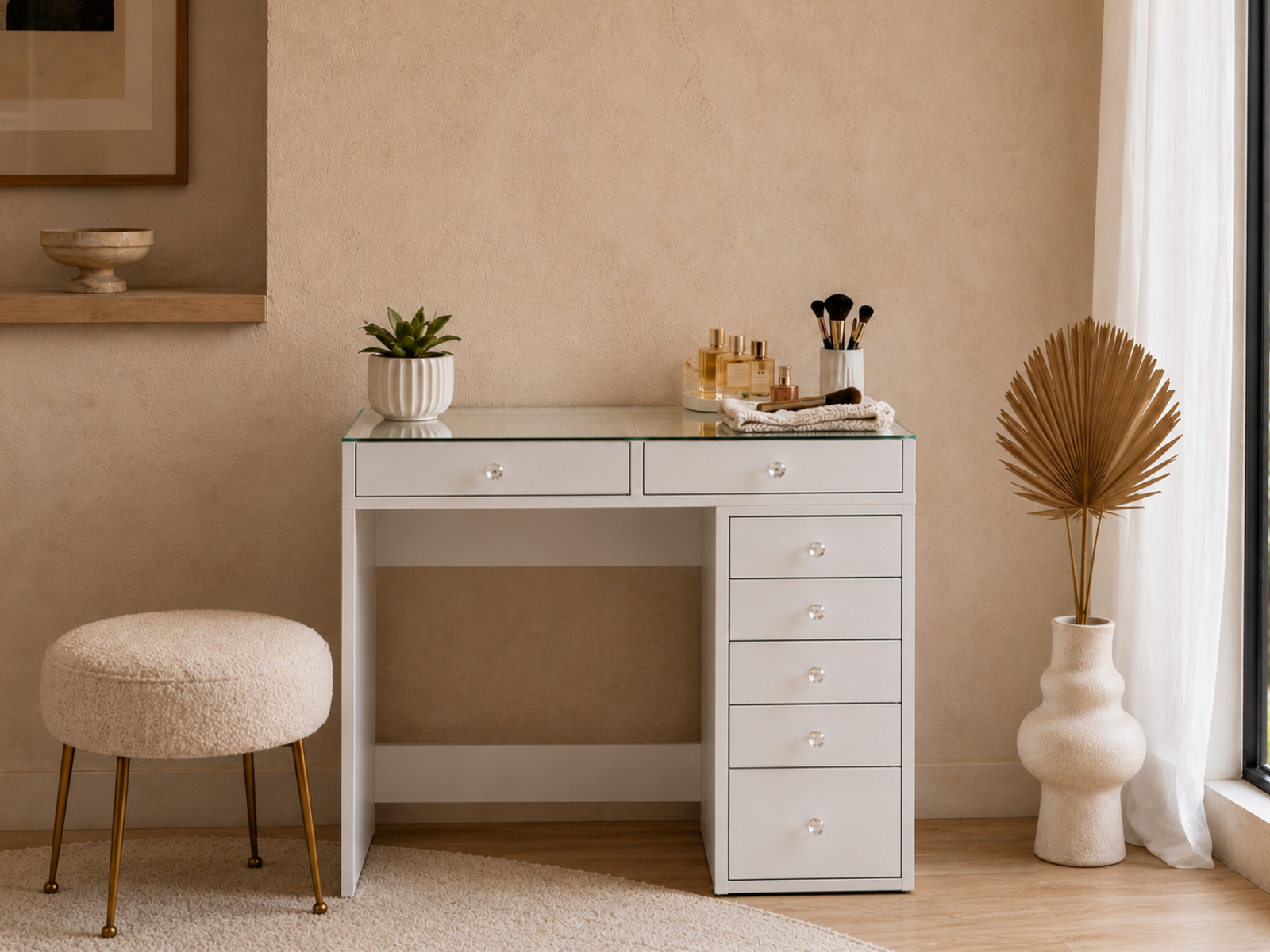 Coiffeuse JESSIE 7 tiroirs blanc