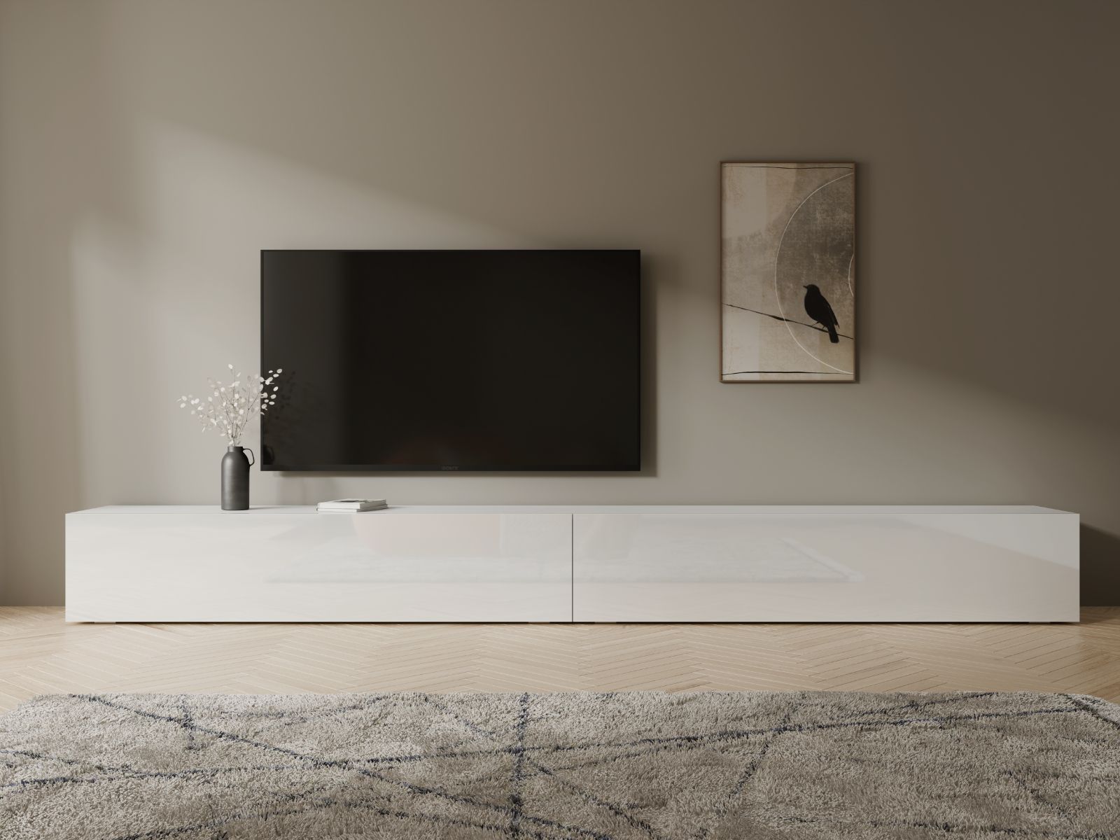 Meuble tv-hifi KINGSTON 2 portes battantes 280 cm blanc/blanc brillant