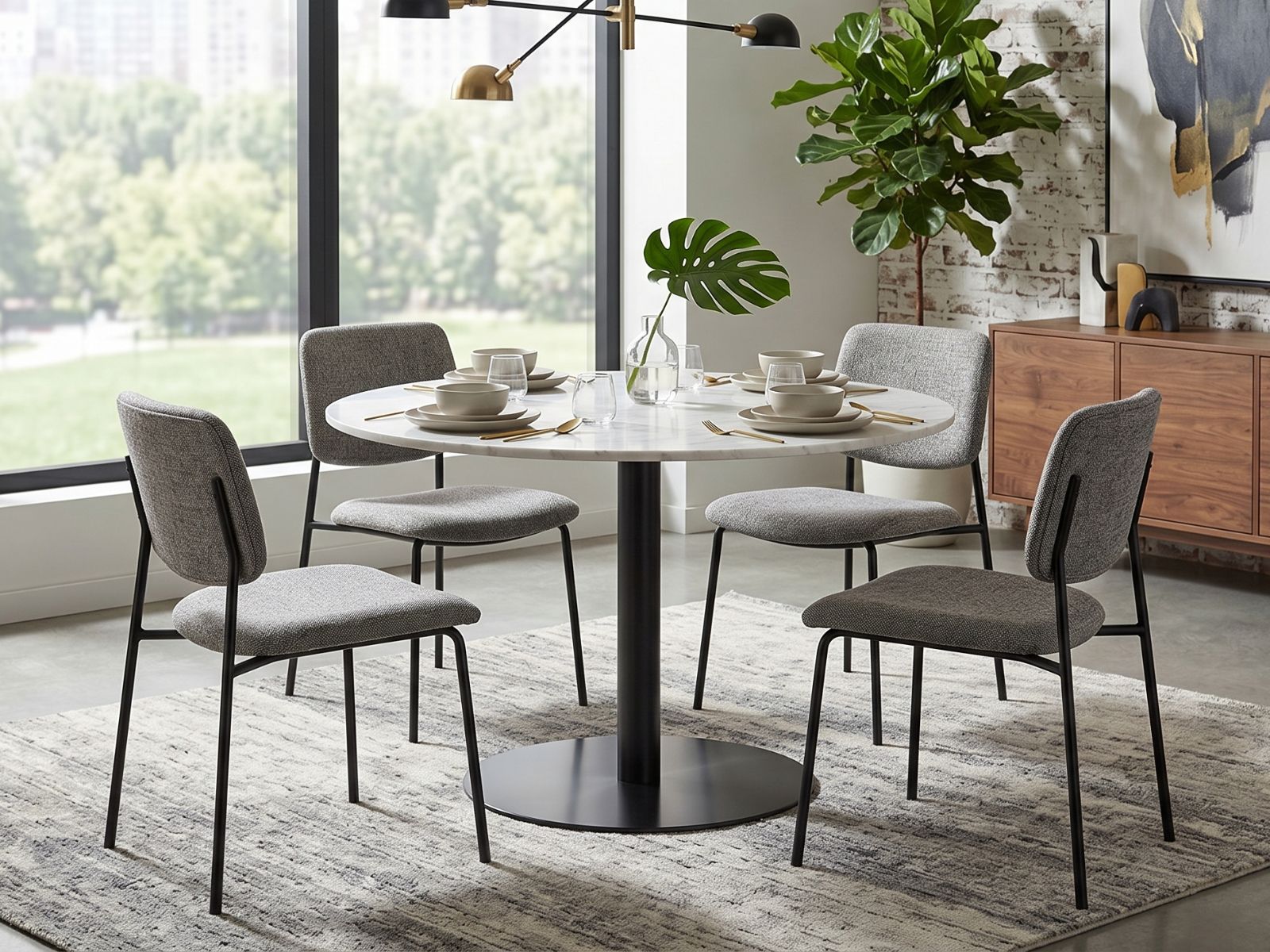 Table repas LORBY Ø 105 cm marbre blanc/noir