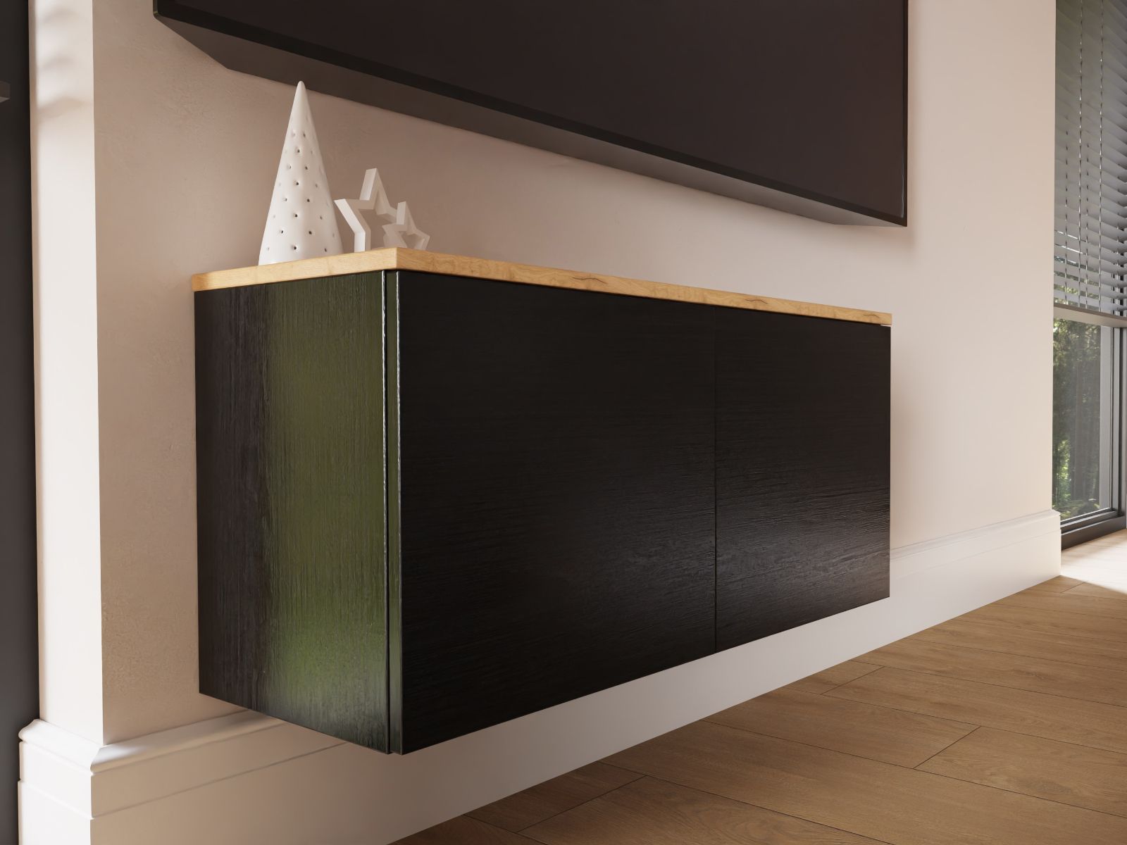 Meuble tv-hifi LUCO 2 portes 90 cm chêne/noir mat