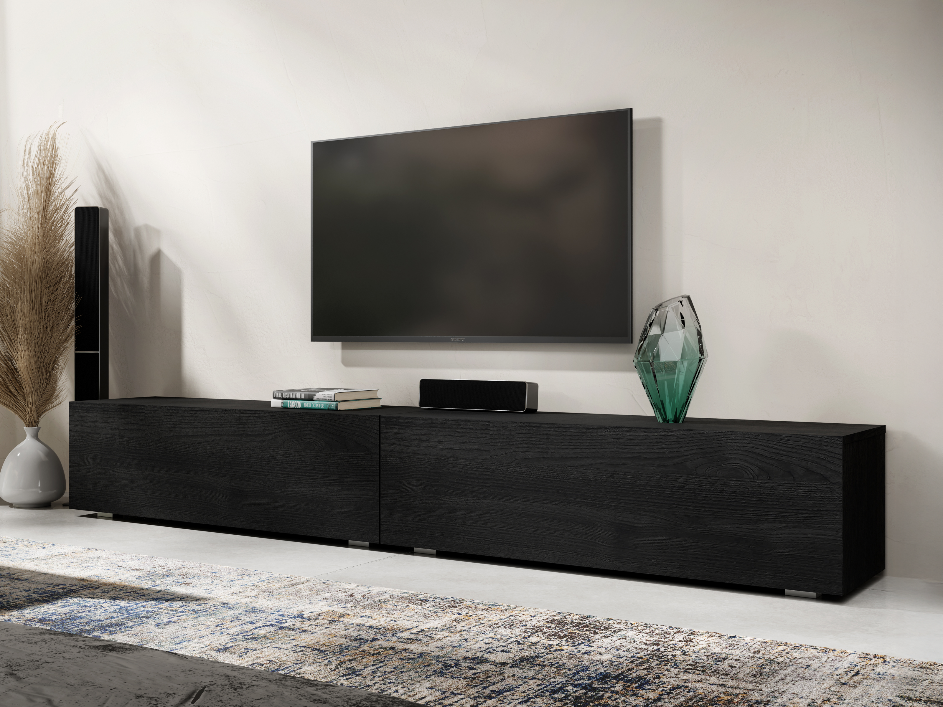 Meuble tv-hifi KINGSTON 2 portes battantes 210 cm chêne noir