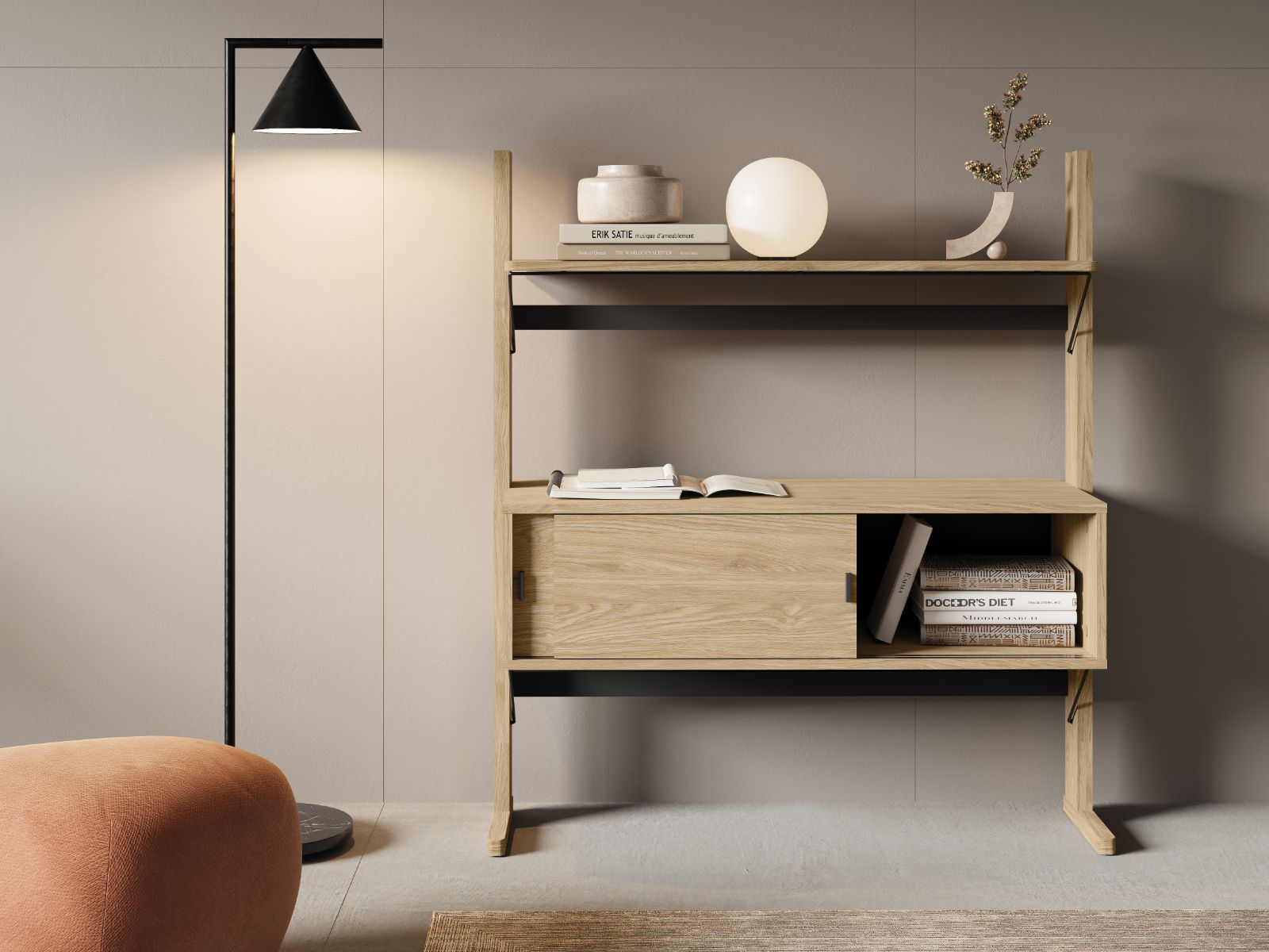 Bibliothèque basse OTTIGNIES 2 portes chêne huilé