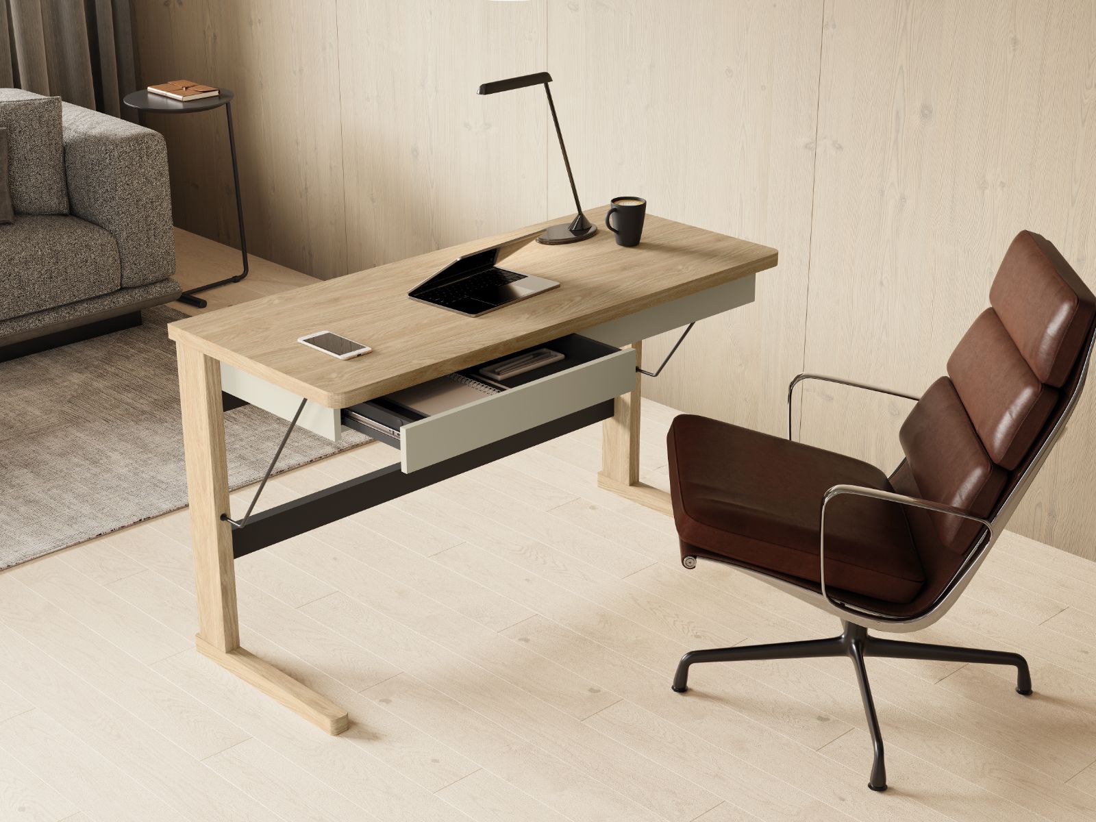 Bureau OTTIGNIES 2 tiroirs chêne huilé