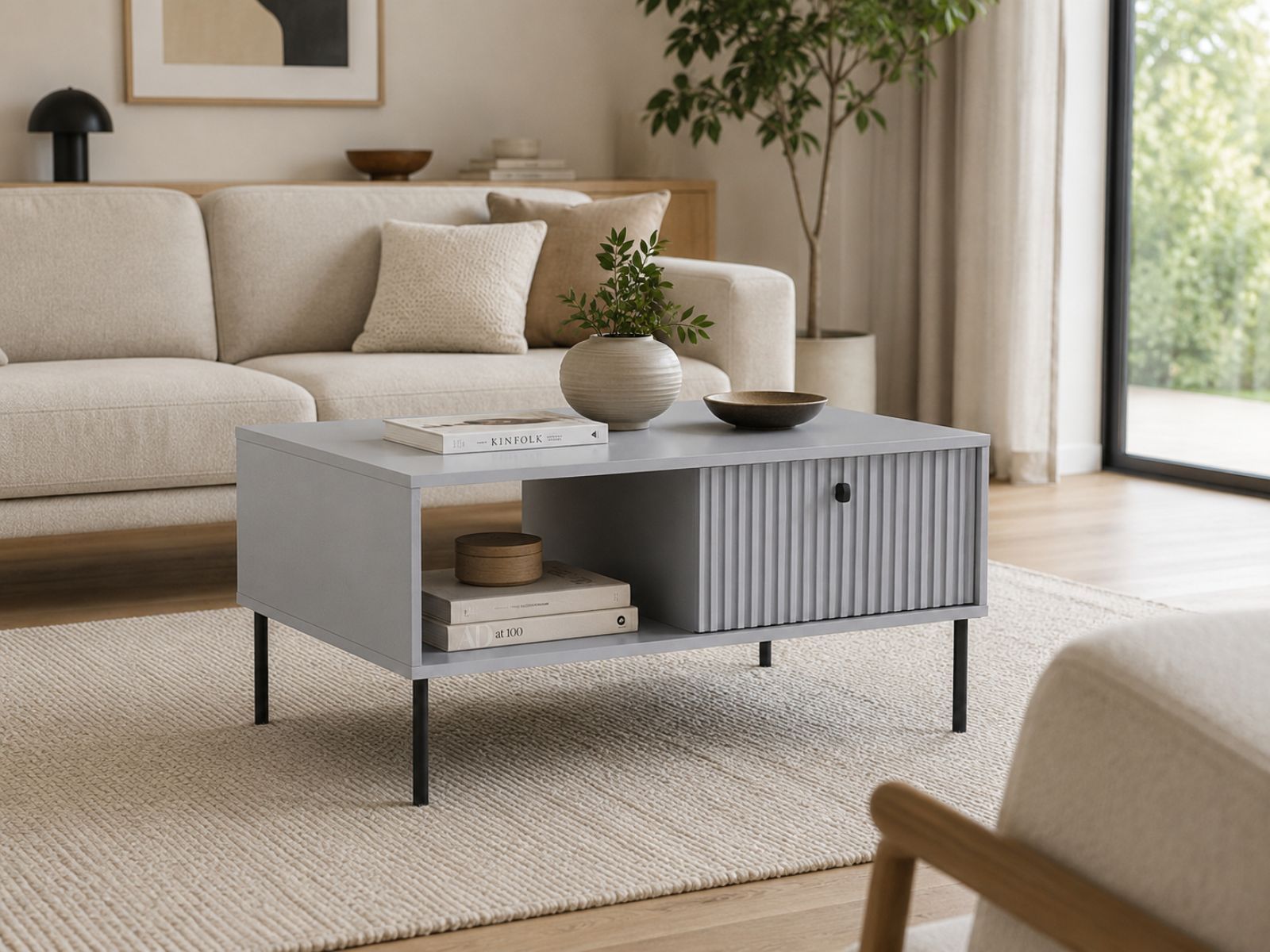 Table basse IRELIA 1 porte battante gris