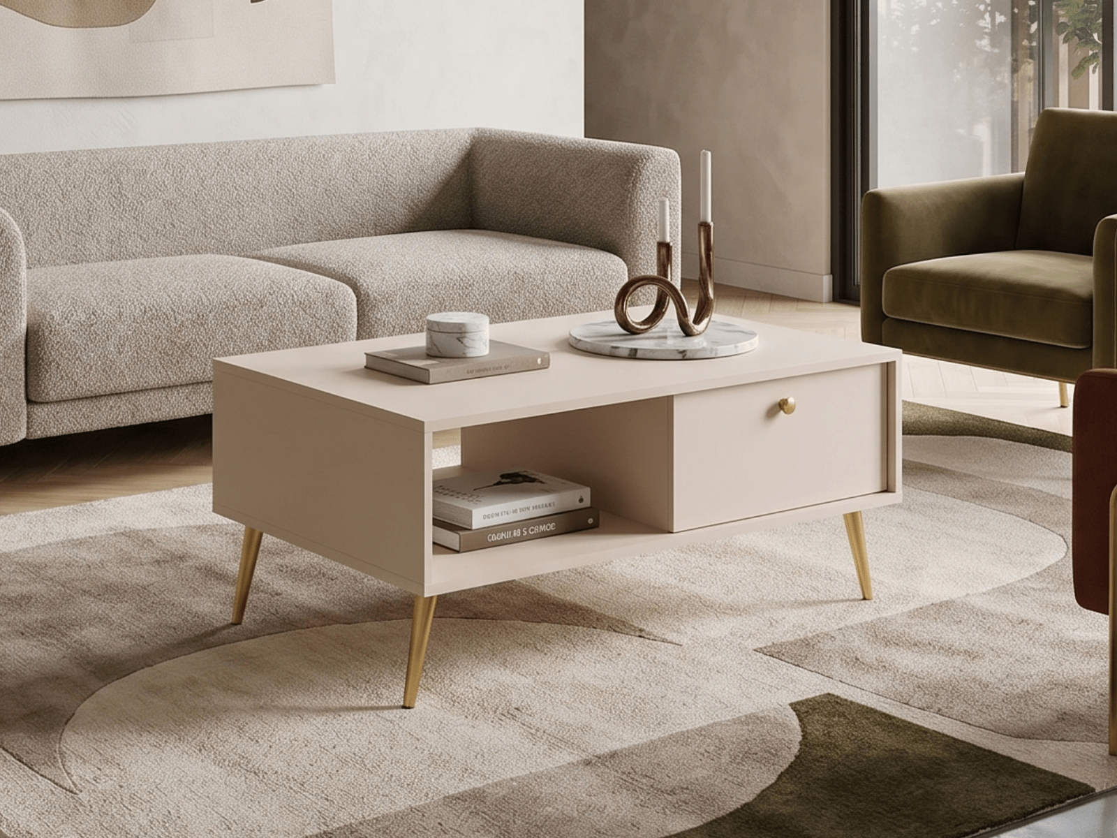Table basse ROSSE 1 porte battante 87 cm cachemire