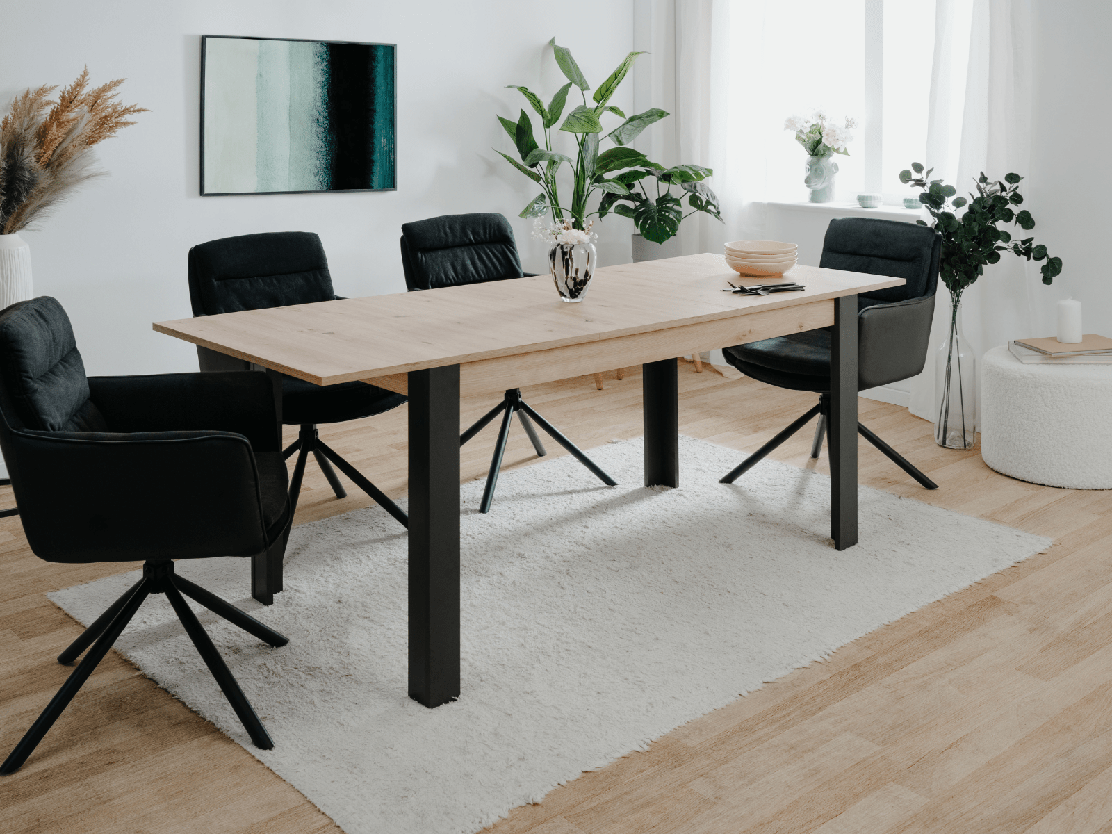 Table repas extensible TOMAKA 150 > 200 cm chêne artisan
