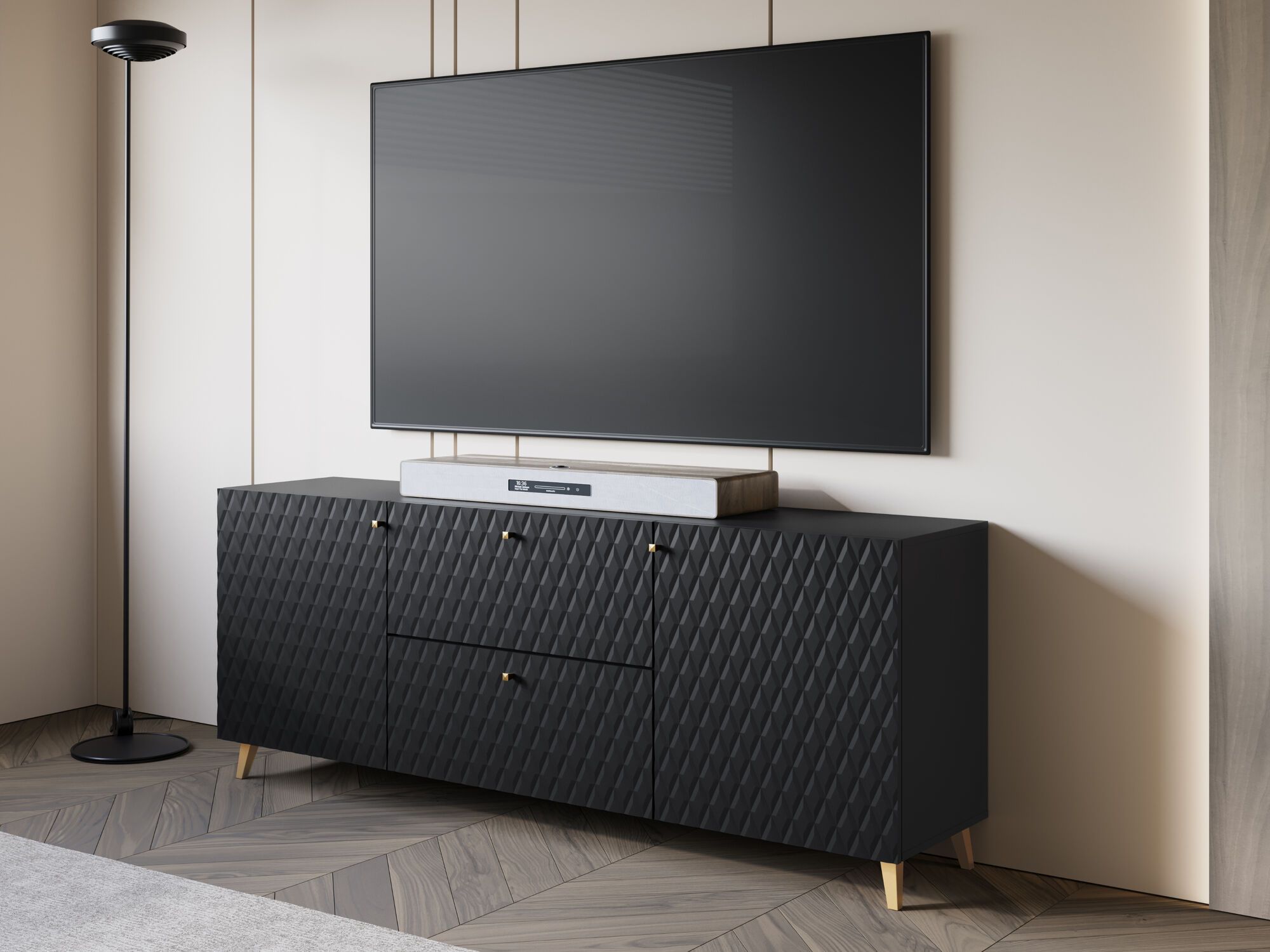 Meuble tv-hifi FUKETTE 2 portes 2 tiroirs 180 cm graphite/doré