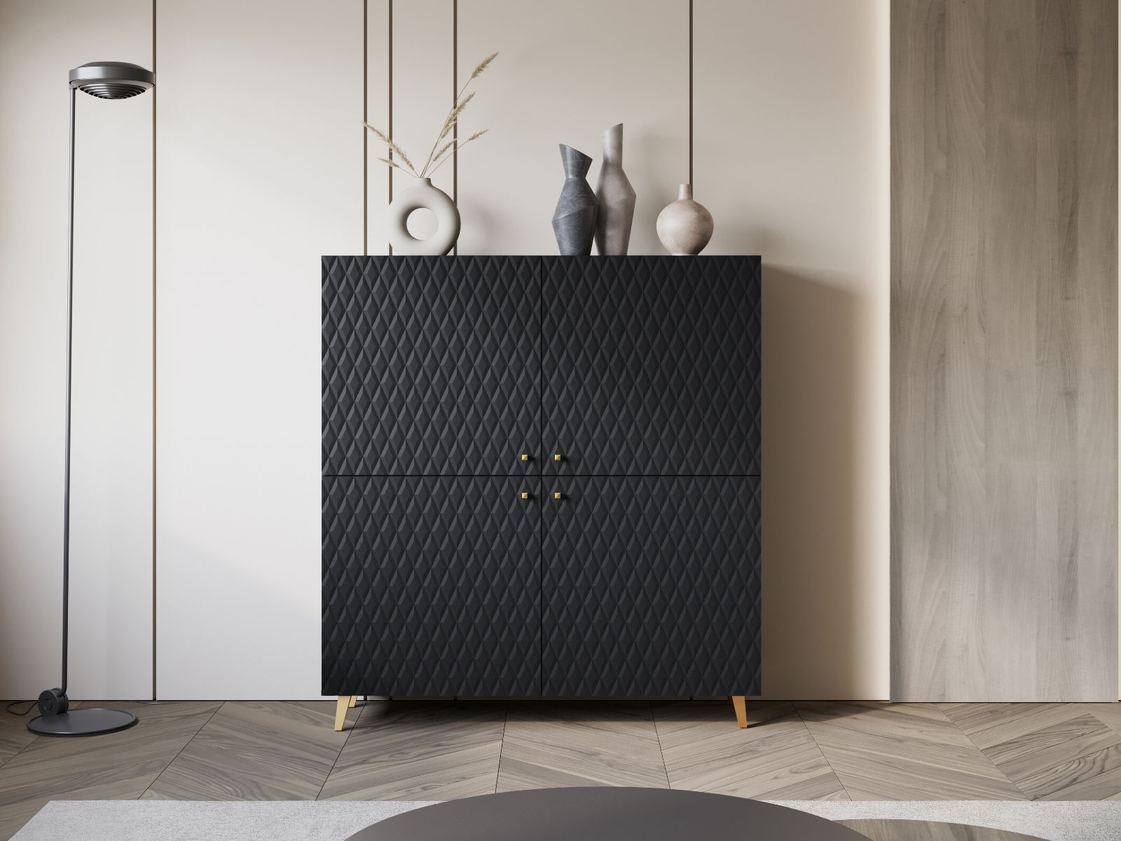 Buffet/bahut FUKETTE 4 portes graphite/doré