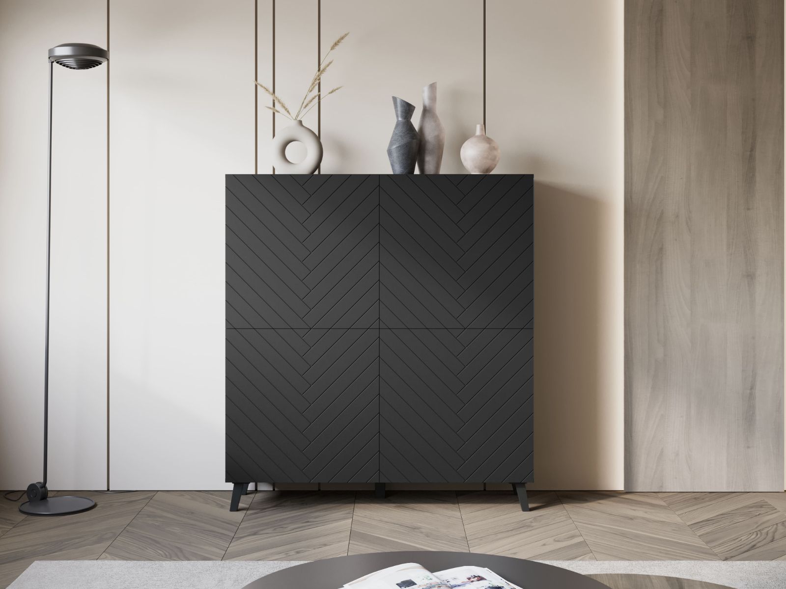 Buffet/bahut FUKETTE 4 portes graphite/noir