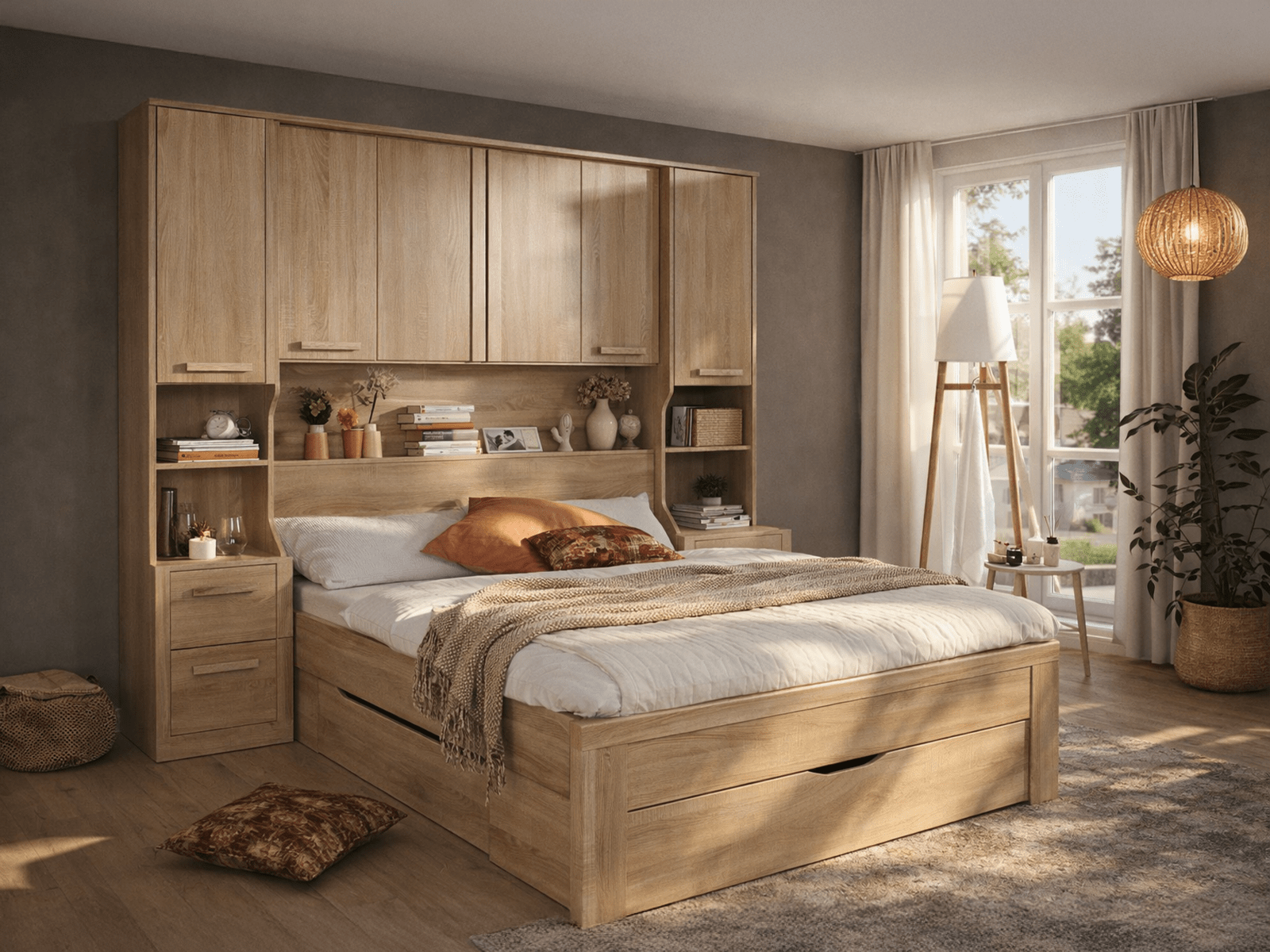 Lit pont RIGA 160x200 cm sonoma avec tiroirs