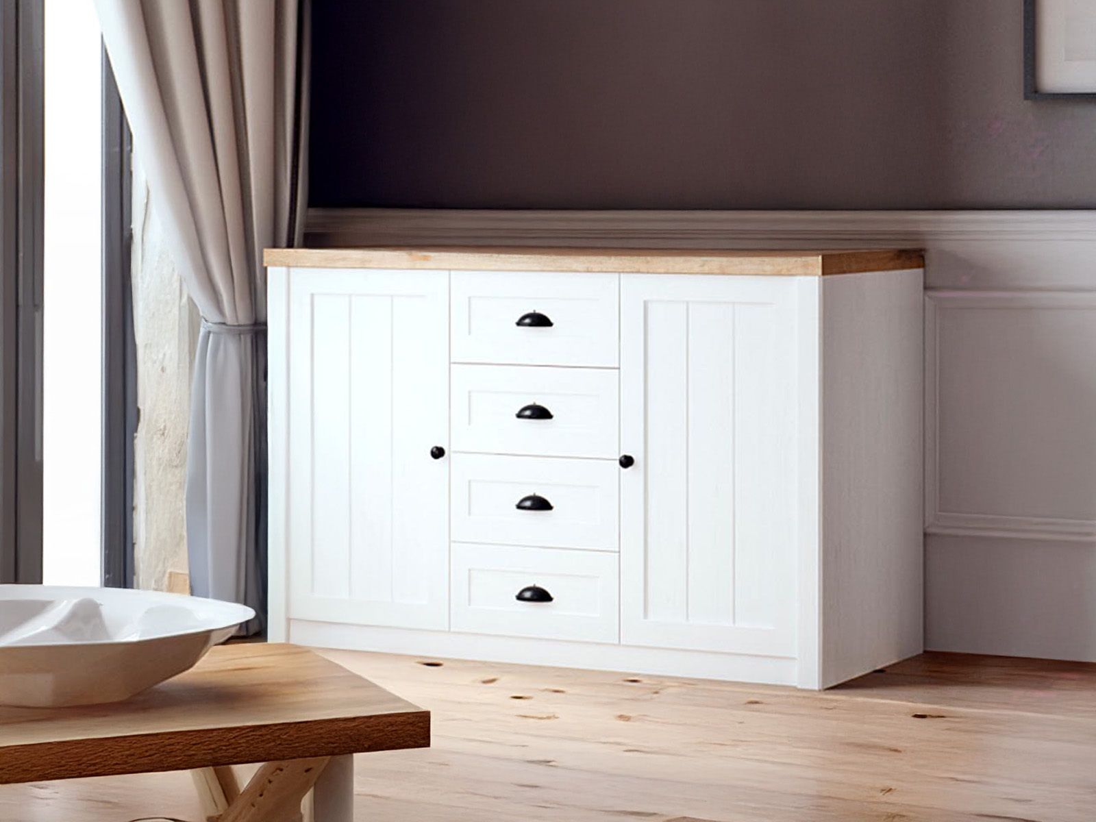 Buffet/bahut PRONTA 2 portes 4 tiroirs pin andersen/chêne lefkas