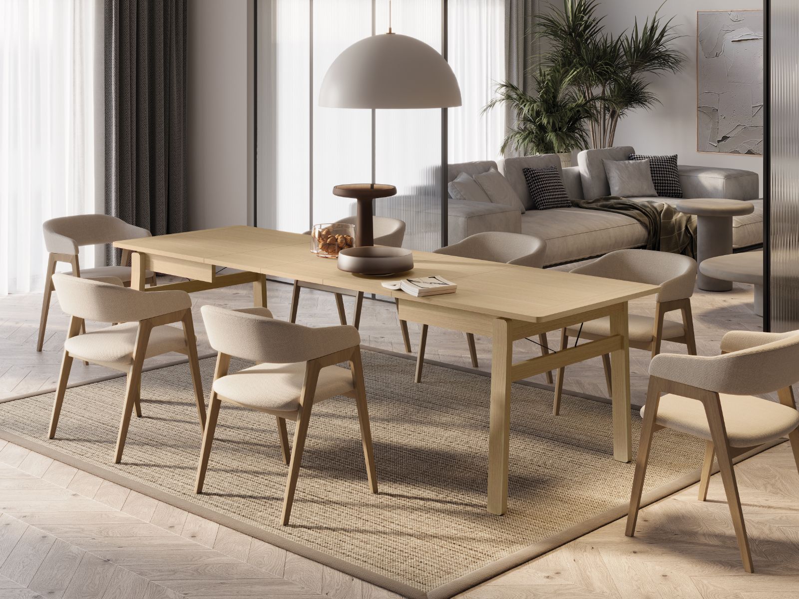 Table repas extensible PLOTY 149 > 269 cm chêne clair