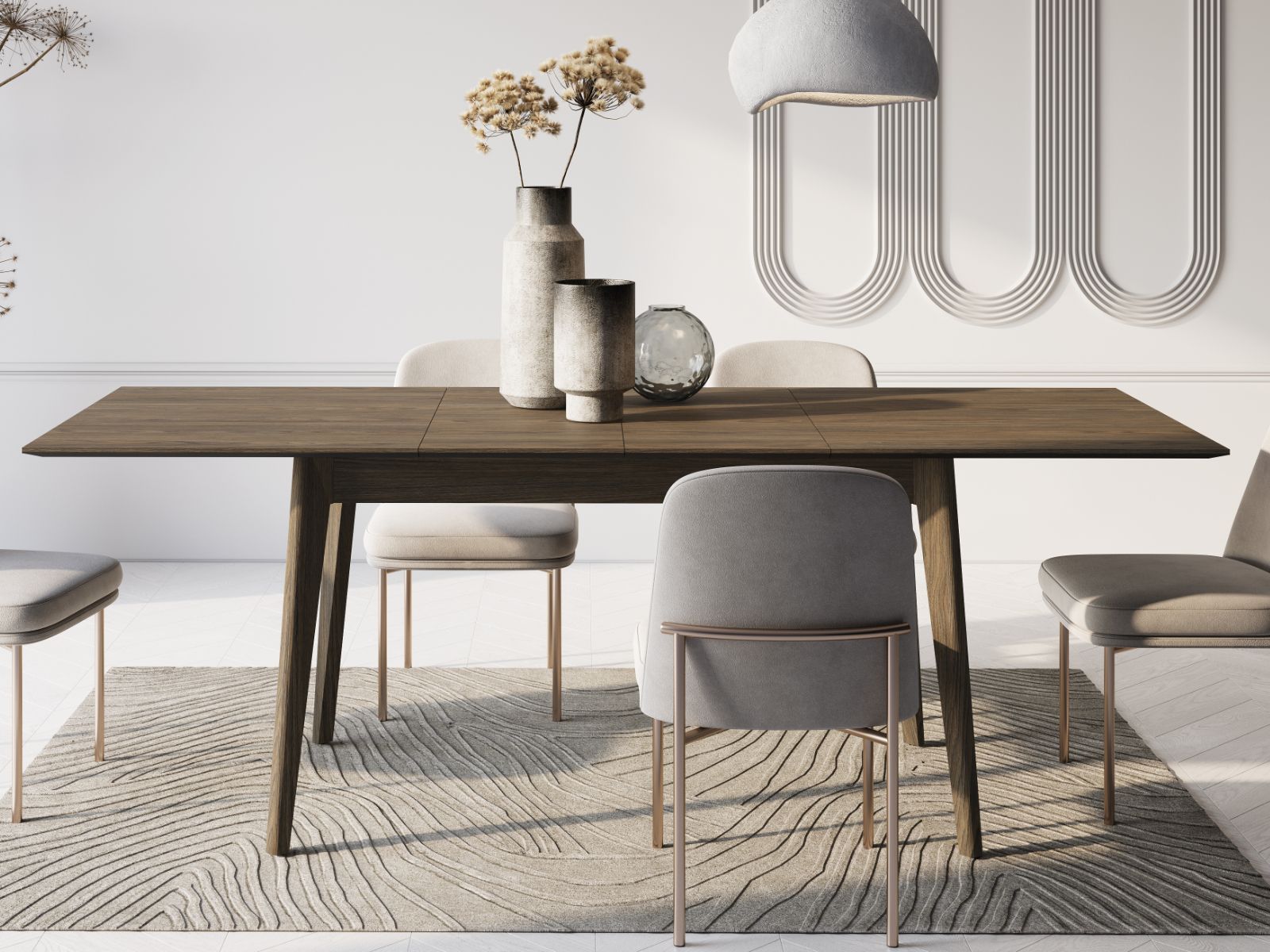 Table repas extensible PLOTY 145 > 220 cm chêne foncé