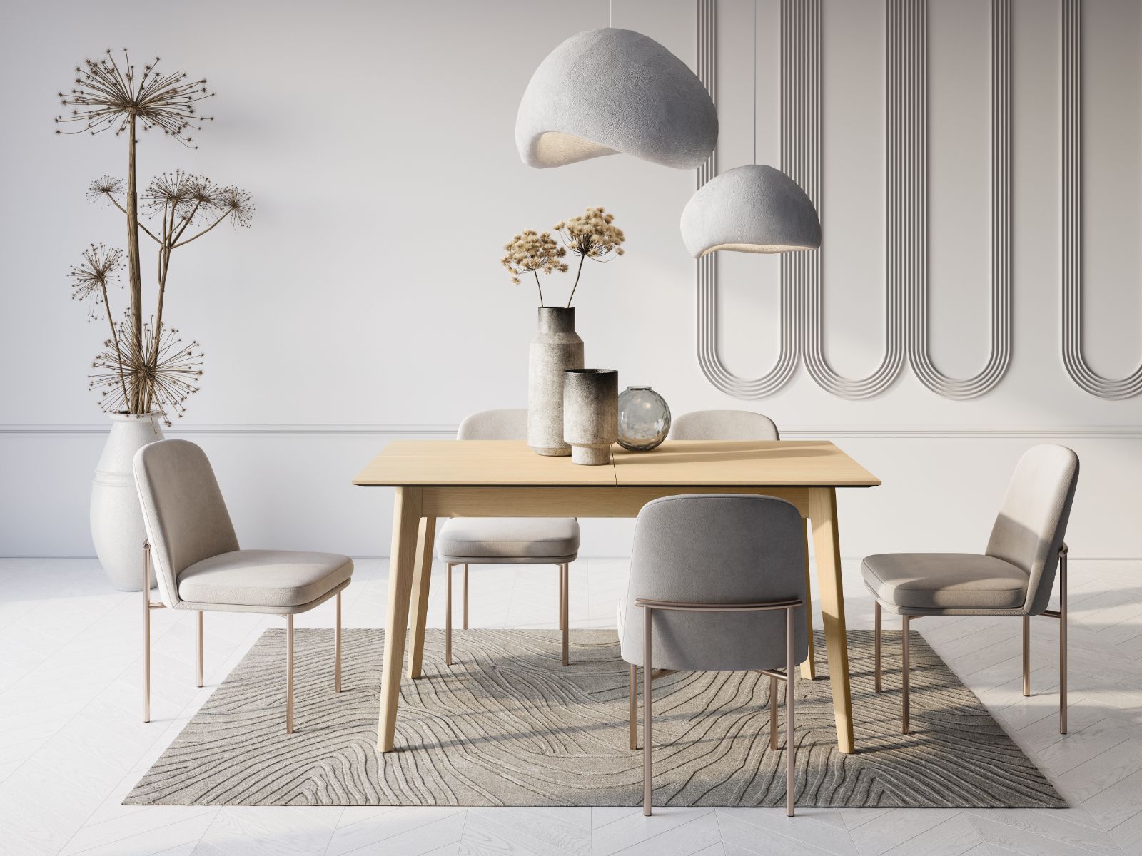 Table repas extensible PLOTY 145 > 220 cm chêne clair