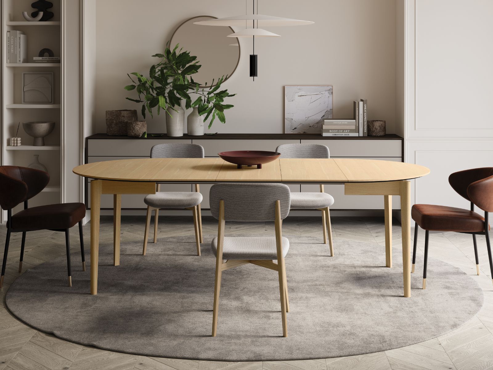 Table repas extensible PLOTY 90 > 210 cm chêne clair