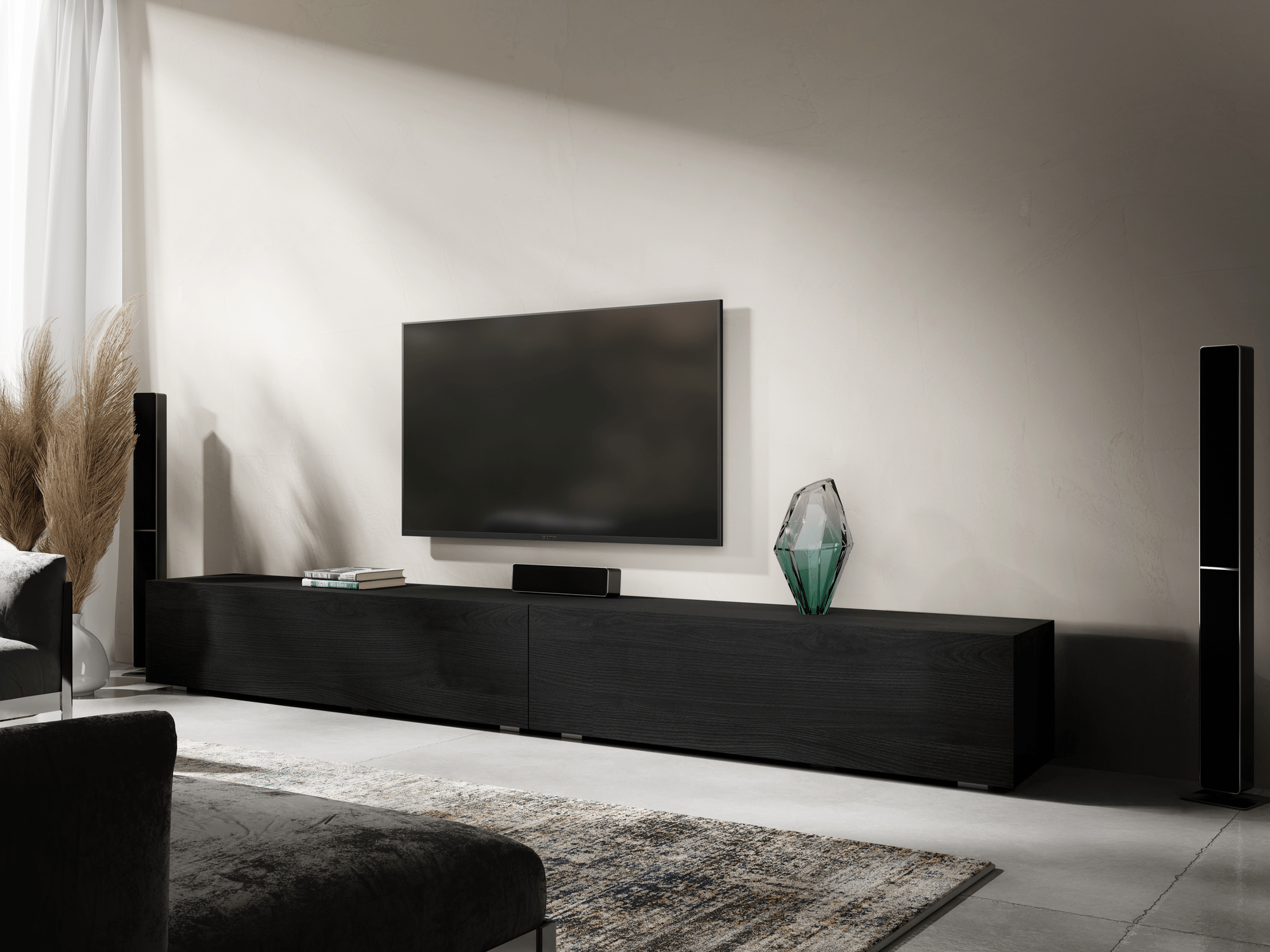 Meuble tv-hifi KINGSTON 2 portes battantes 245 cm chêne noir