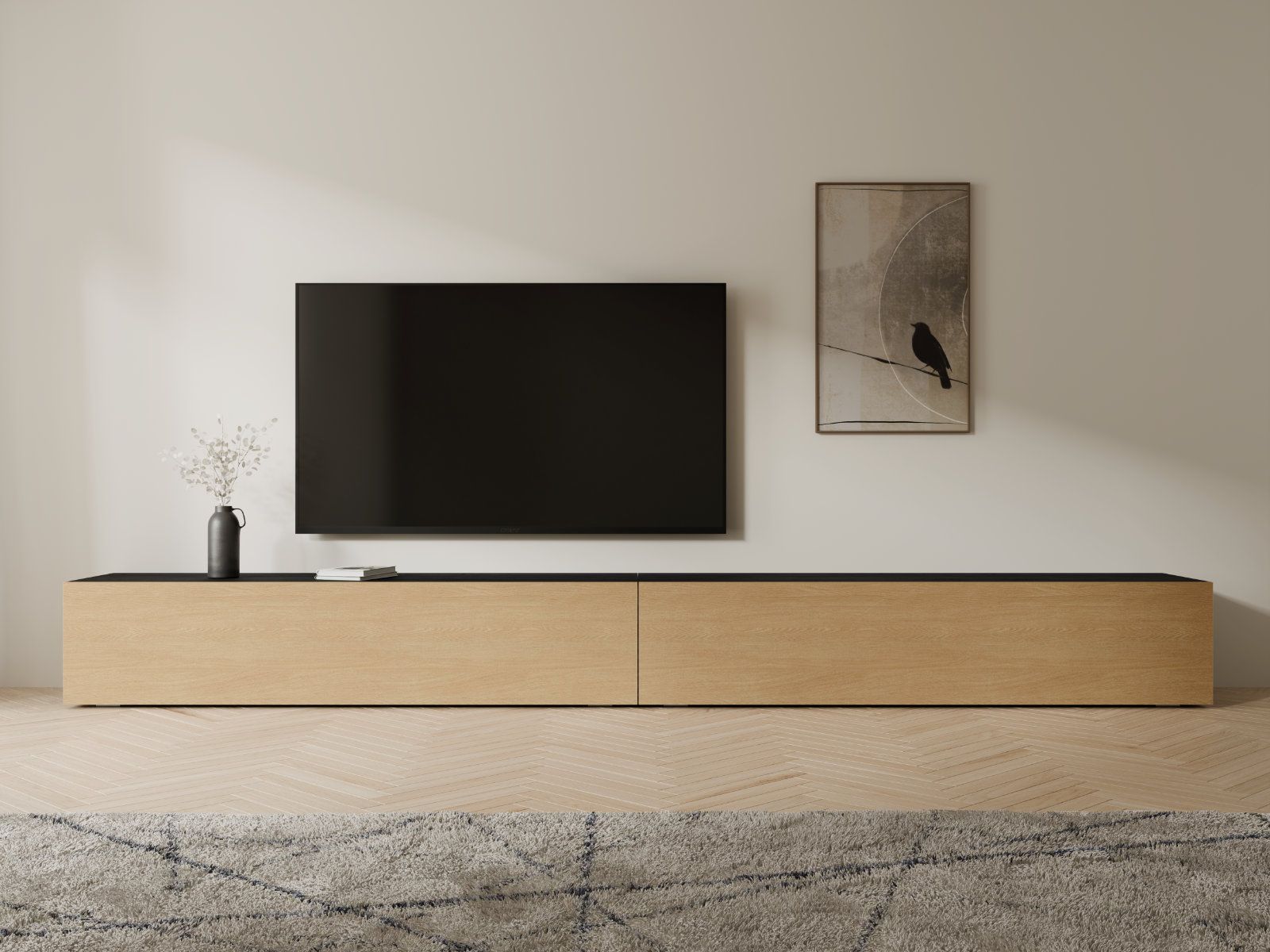 Meuble tv-hifi KINGSTON 2 portes battantes 210 cm chêne noir/chêne