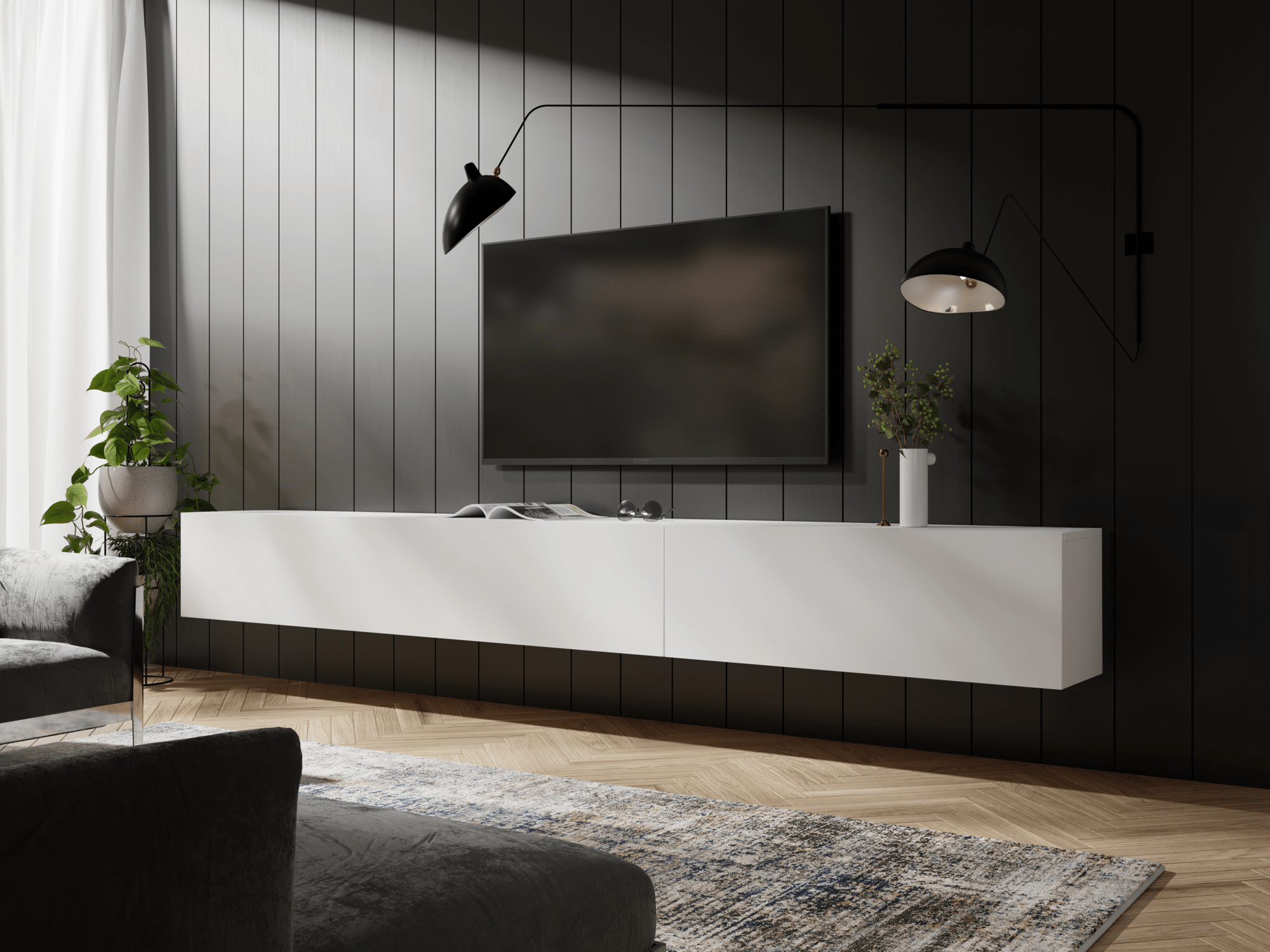 Meuble tv-hifi KINGSTON 2 portes battantes 245 cm blanc