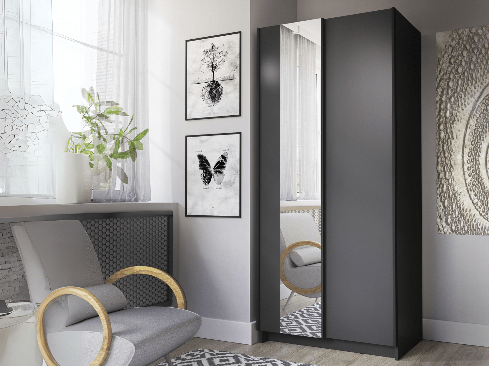 Armoire SAFIAT 2 portes coulissantes 80 cm noir