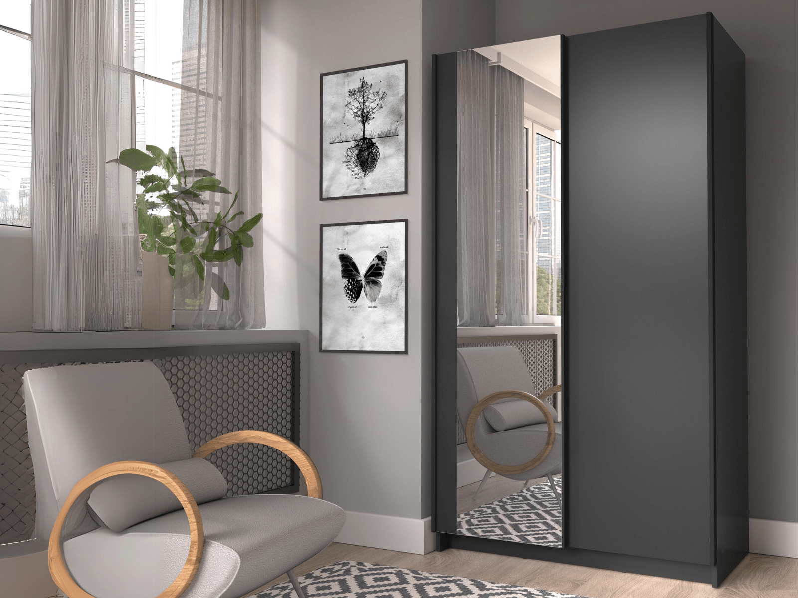 Armoire SAFIAT 2 portes coulissantes 100 cm noir