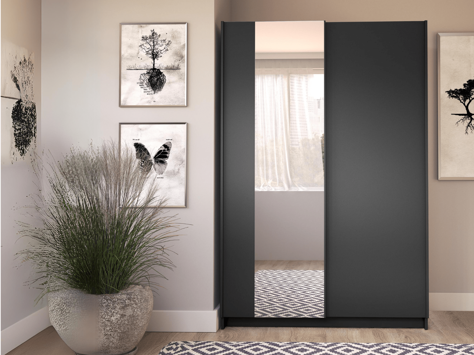 Armoire SAFIAT 2 portes coulissantes 120 cm noir