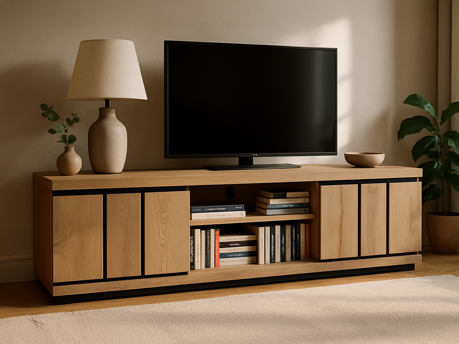 Meuble tv-hifi STEFALIS 2 portes coulissantes chêne canyon