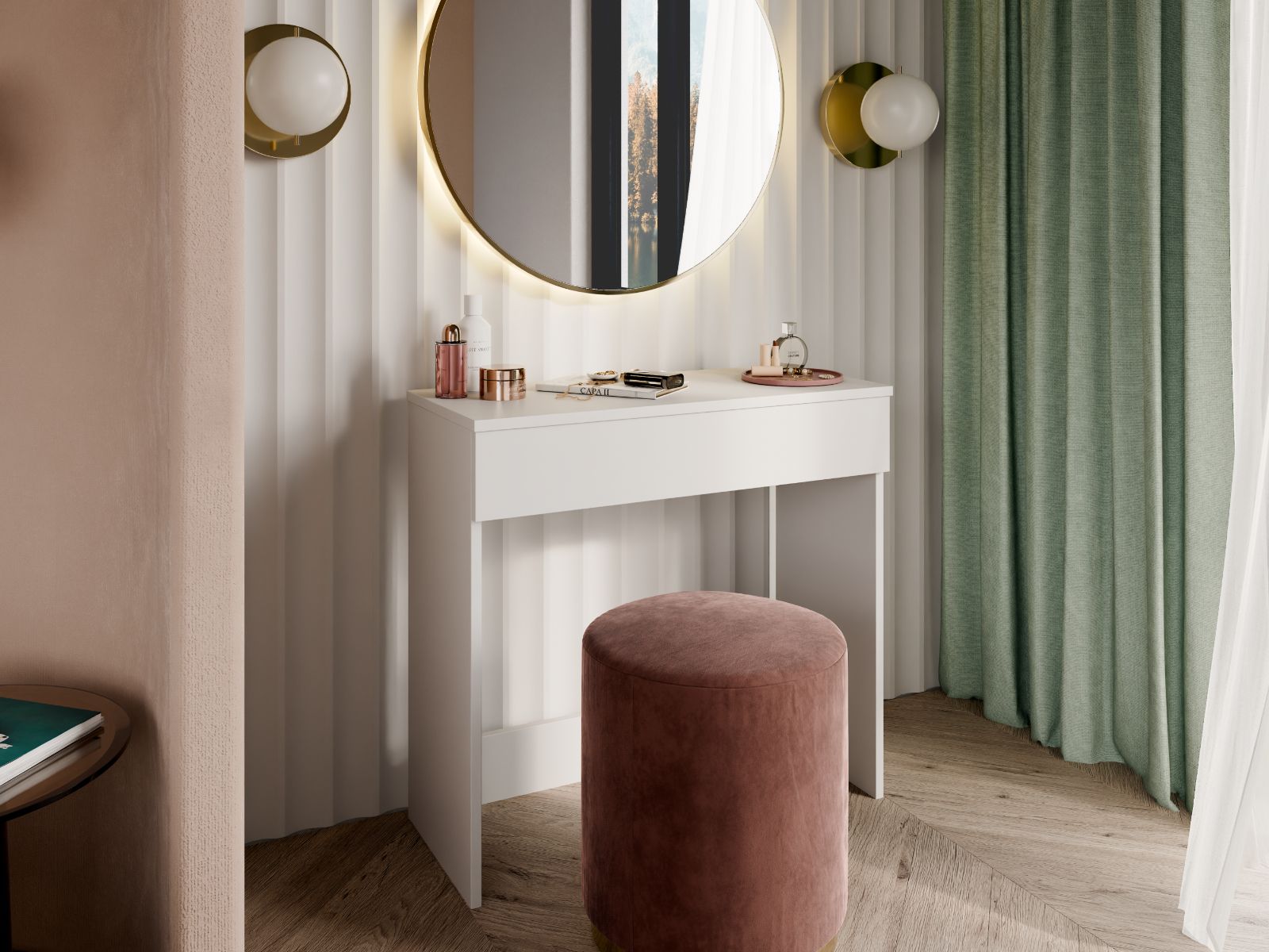 Coiffeuse TEORNIOLE 1 tiroirs blanc