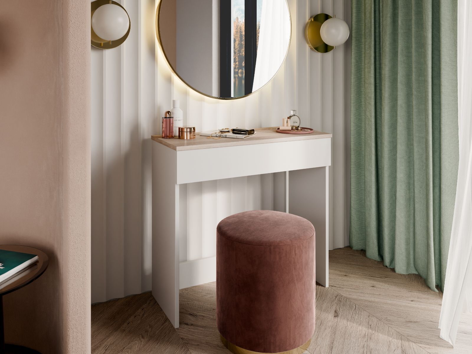 Coiffeuse TEORNIOLE 1 tiroirs blanc/chêne sonoma