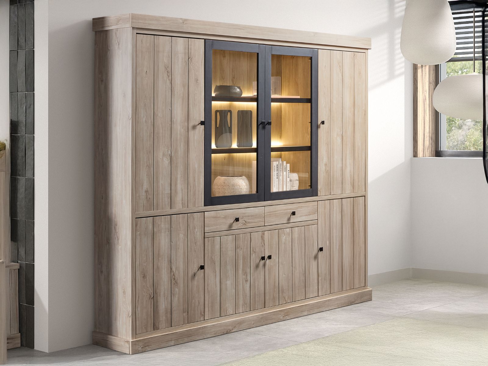 Vaisselier TORYKA 8 portes 2 tiroirs chêne plage