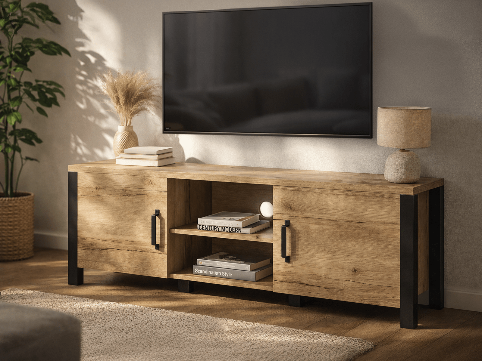 Meuble tv-hifi OLIANNE 2 portes chêne naturel