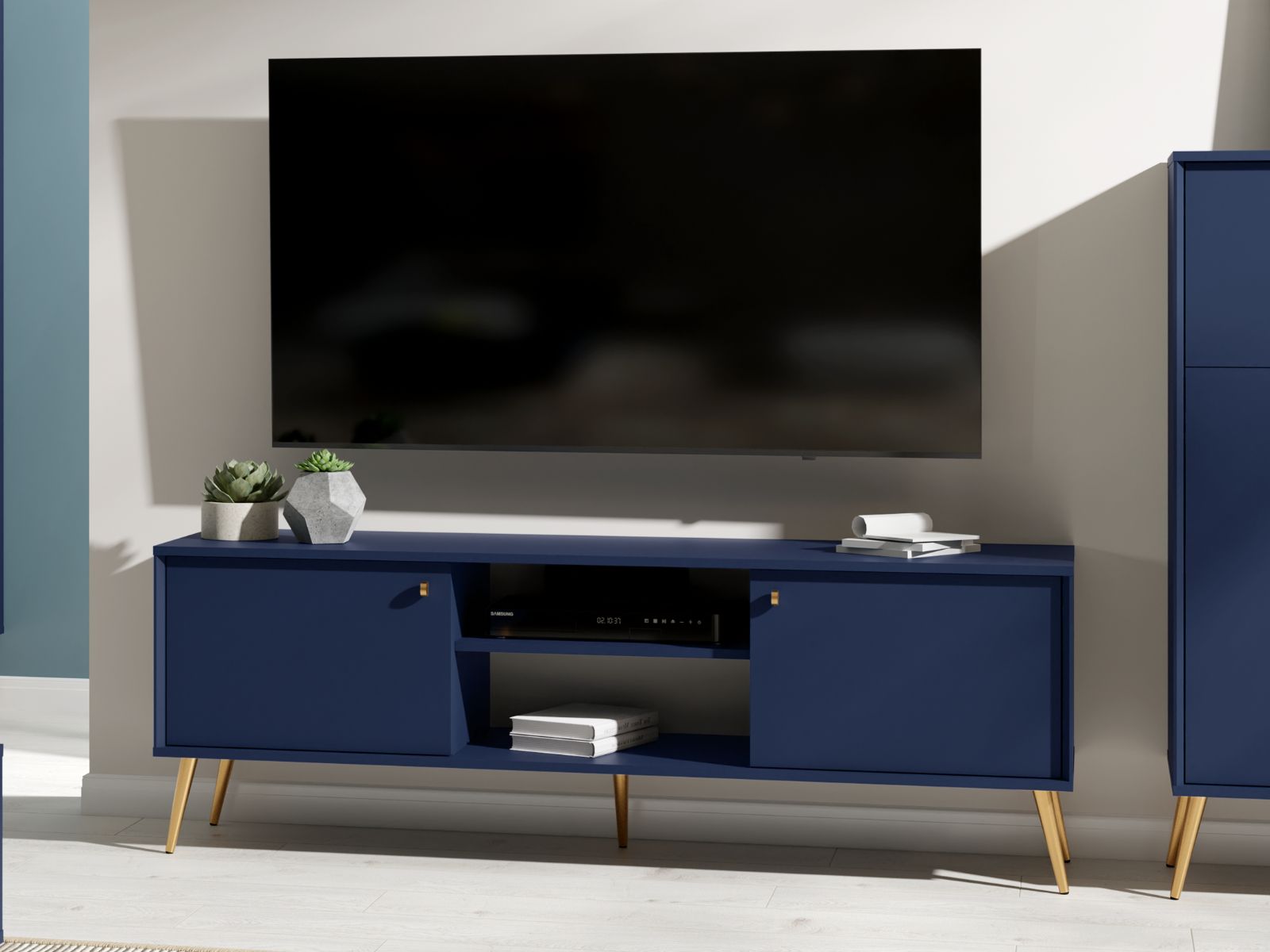 Meuble tv-hifi ROSSE 2 portes 156 cm bleu foncé