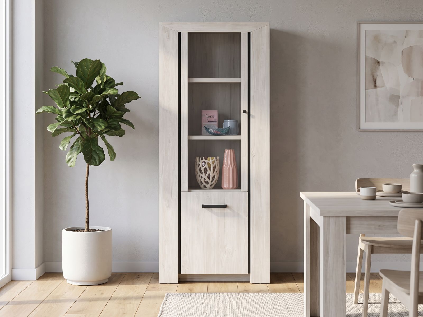 Vitrine ELVITA 2 portes chêne blanchi