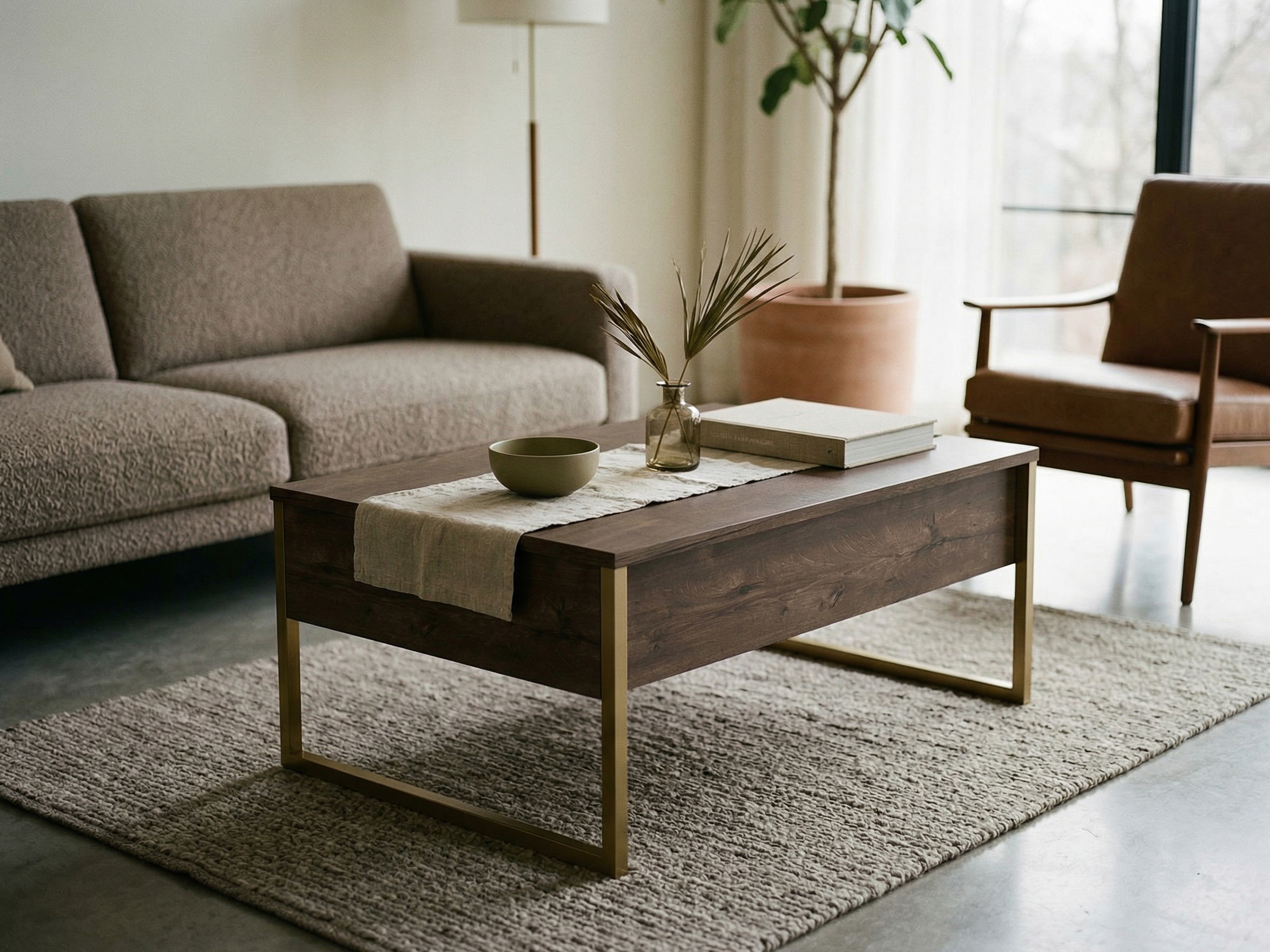 Table basse LUXANA 90 cm noyer/doré