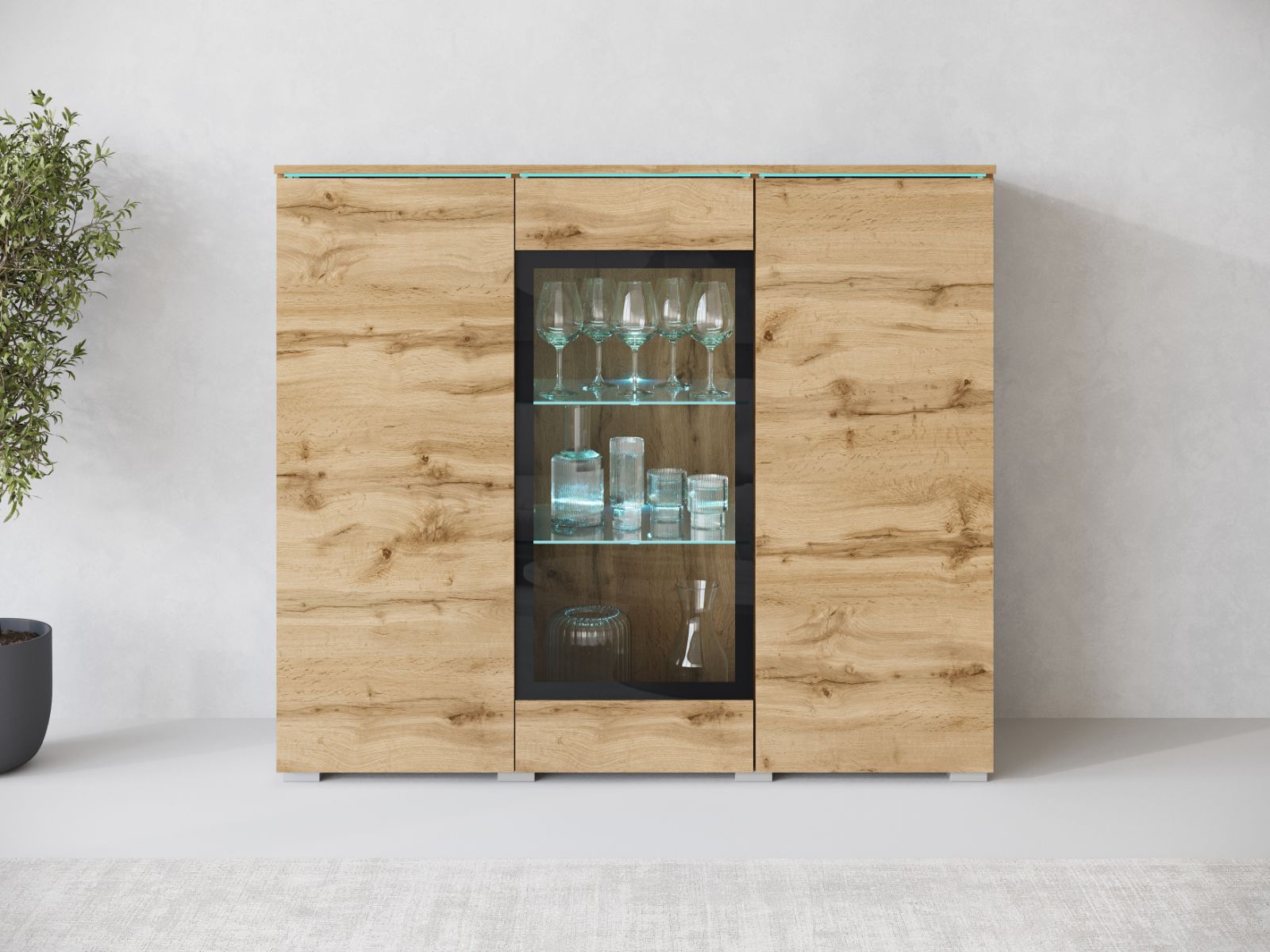 Commode haute VITTORIO 3 portes chêne wotan