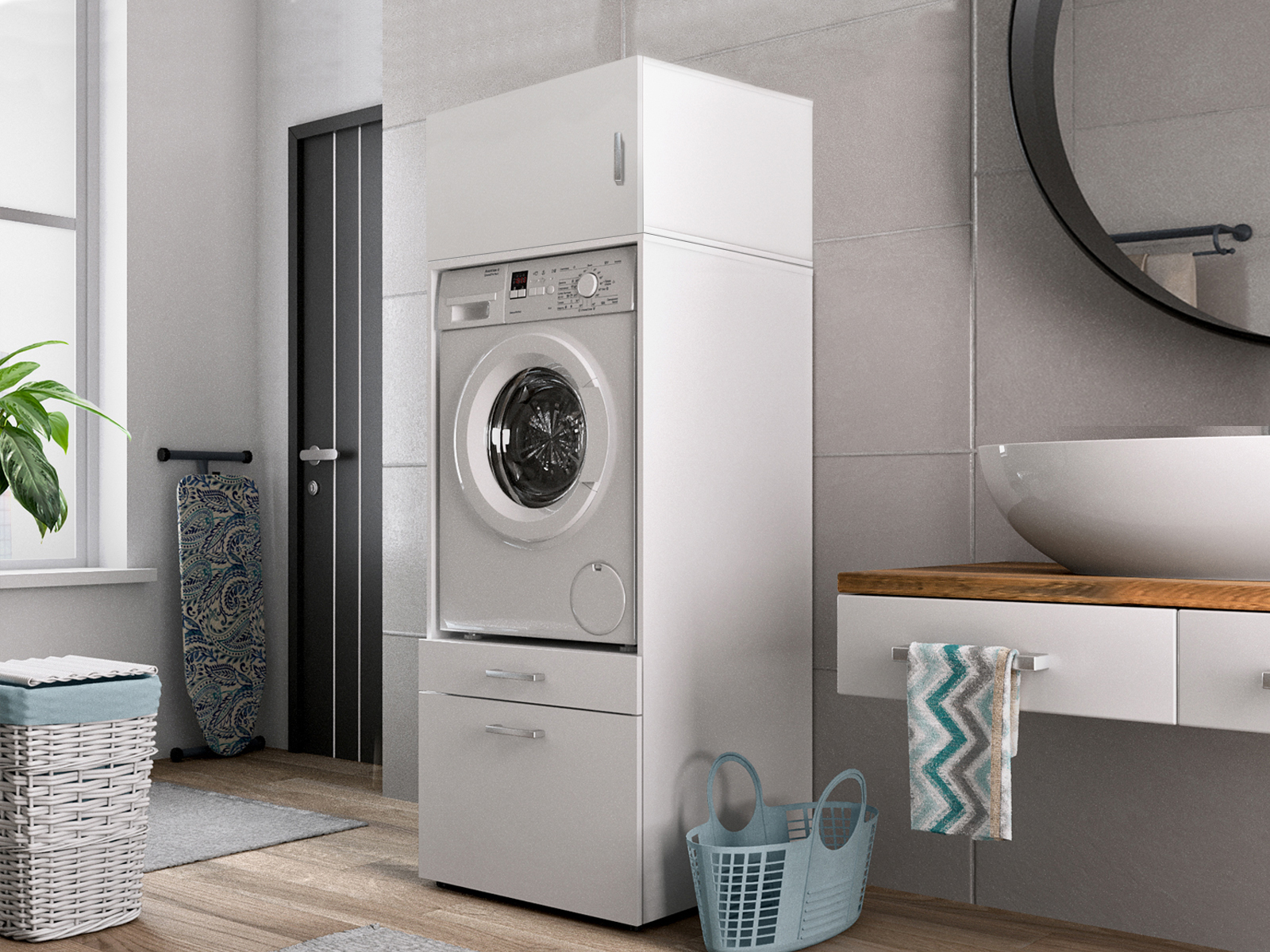 Meuble WASHING 1 machine LARGE blanc