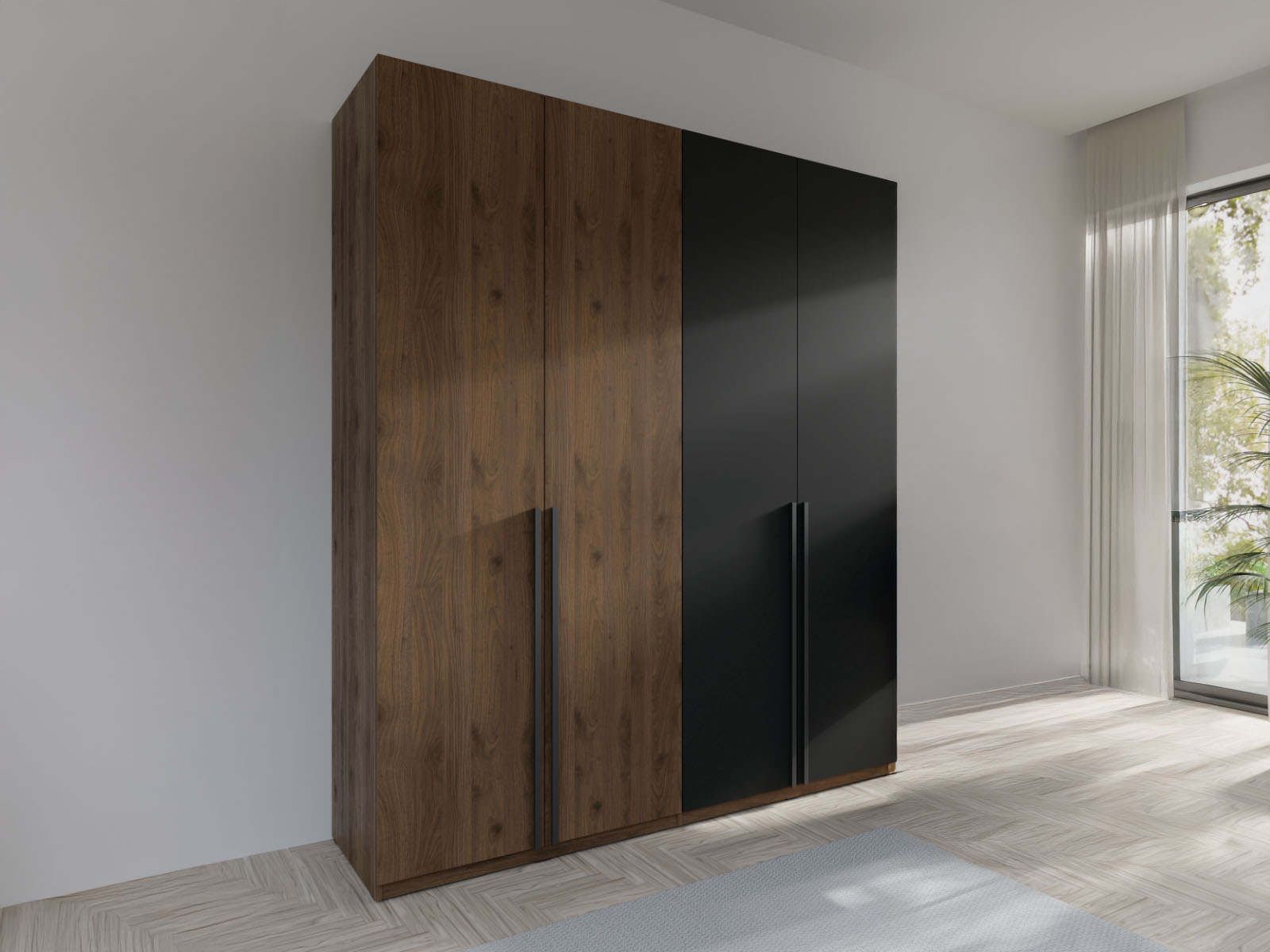 Armoire WENEZUEL 4 portes noyer/noir