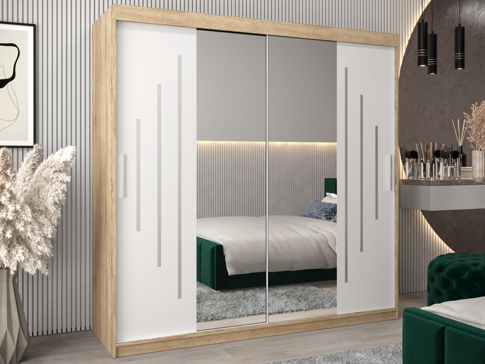 Armoire YORKSHIRE 2 portes coulissantes 200 cm sonoma/blanc