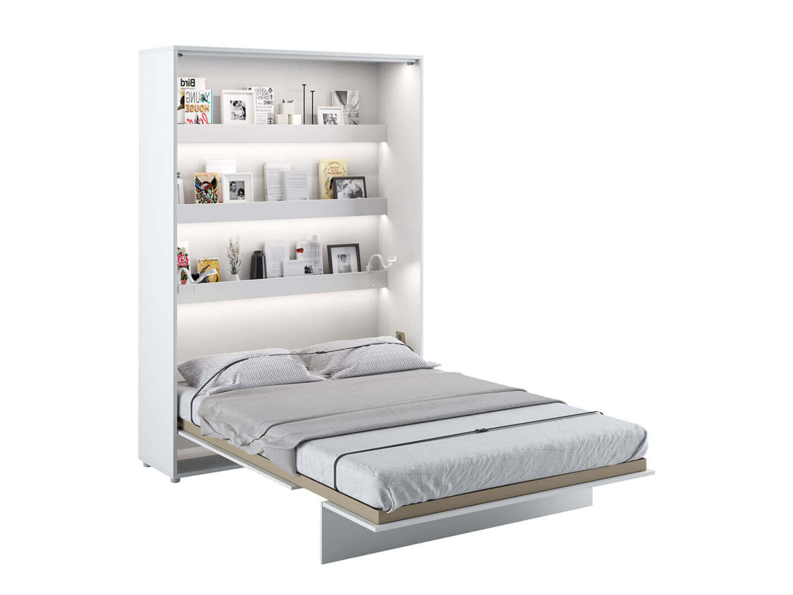 Lit mural escamotable CONCEPTION PRO 140x200 cm blanc/blanc brillant (vertical) avec matelas