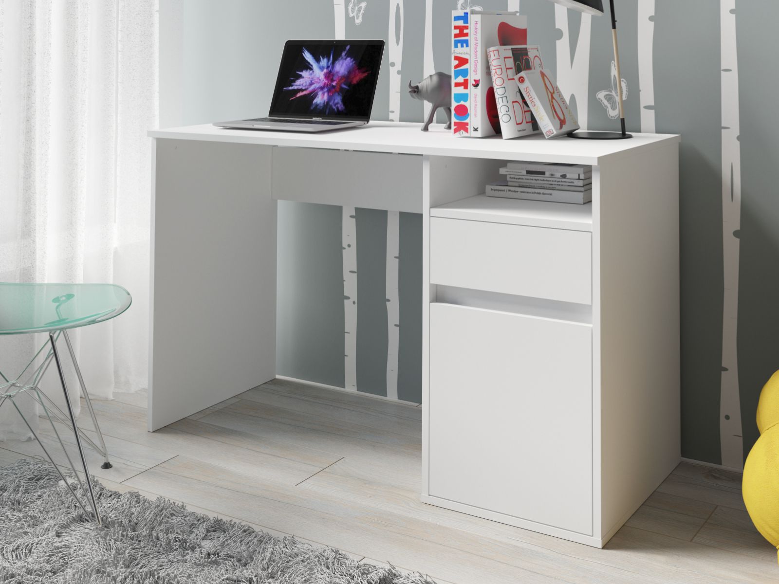 Bureau BIDOU 1 porte 1 tiroir blanc