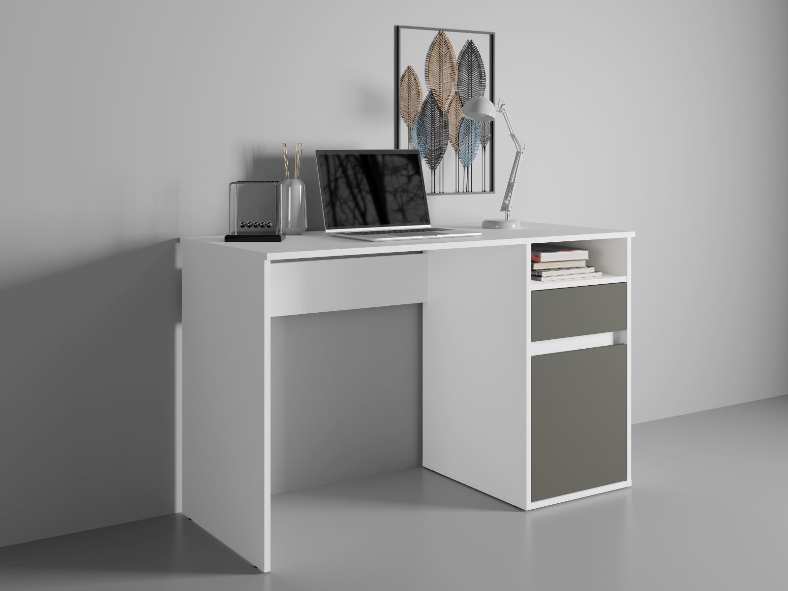 Bureau BIDOU 1 porte 1 tiroir blanc/graphite