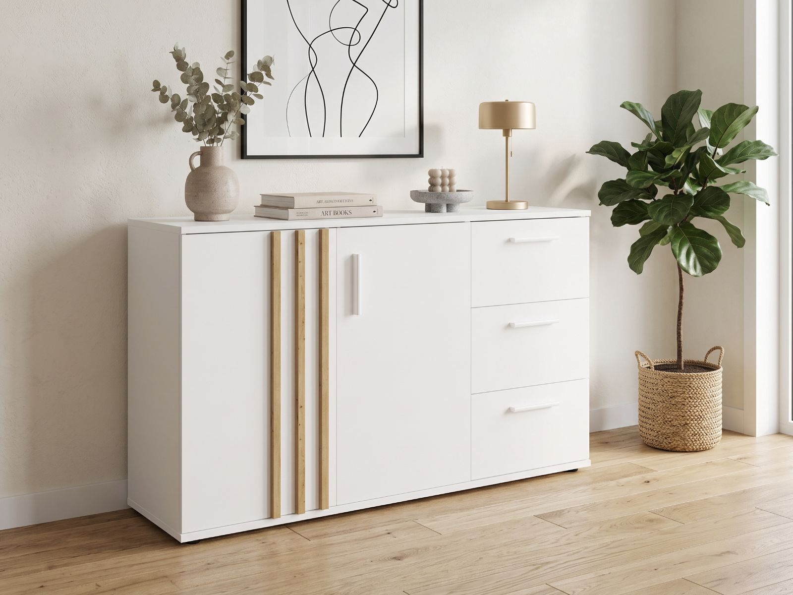 Commode GONZOLA 2 portes 3 tiroirs blanc