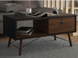 Table basse RYO 1 tiroir 1 niche noyer/noir