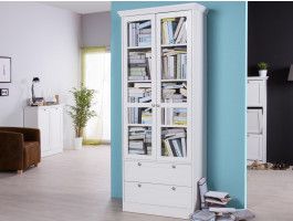Vitrine LANDO 2 portes 2 tiroirs blanc