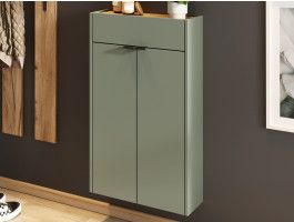 Meuble à chaussures AMEYA 2 portes 1 tiroir 56 cm vert/chêne navarra (vertical)