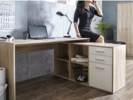 Bureau d'angle LONDA 3 tiroirs 4 niches chêne sorrento/blanc