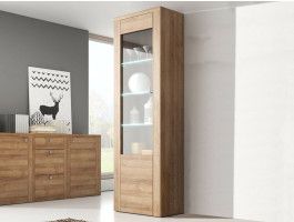 Vitrine LARZAC 1 porte chêne rivera avec led