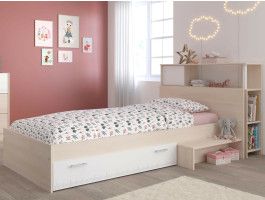 Lit deluxe CARL 90x200 cm acacia fumé/blanc avec surmeuble