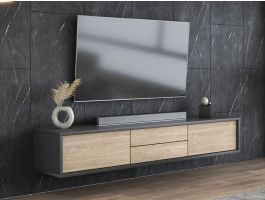 Meuble tv-hifi FRUNDA 2 portes battantes 2 tiroirs anthracite/chêne