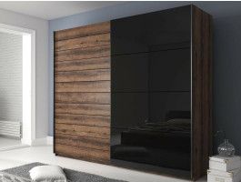 Armoire GALACTIC 2 portes 220 cm noir brillant/chêne monastère